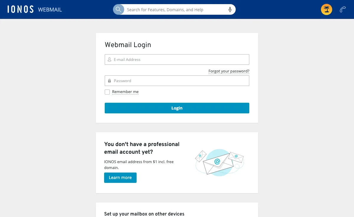 1and1.co.uk Webmail Interface