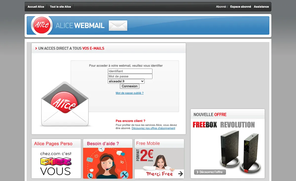 aliceadsl.fr Webmail Interface