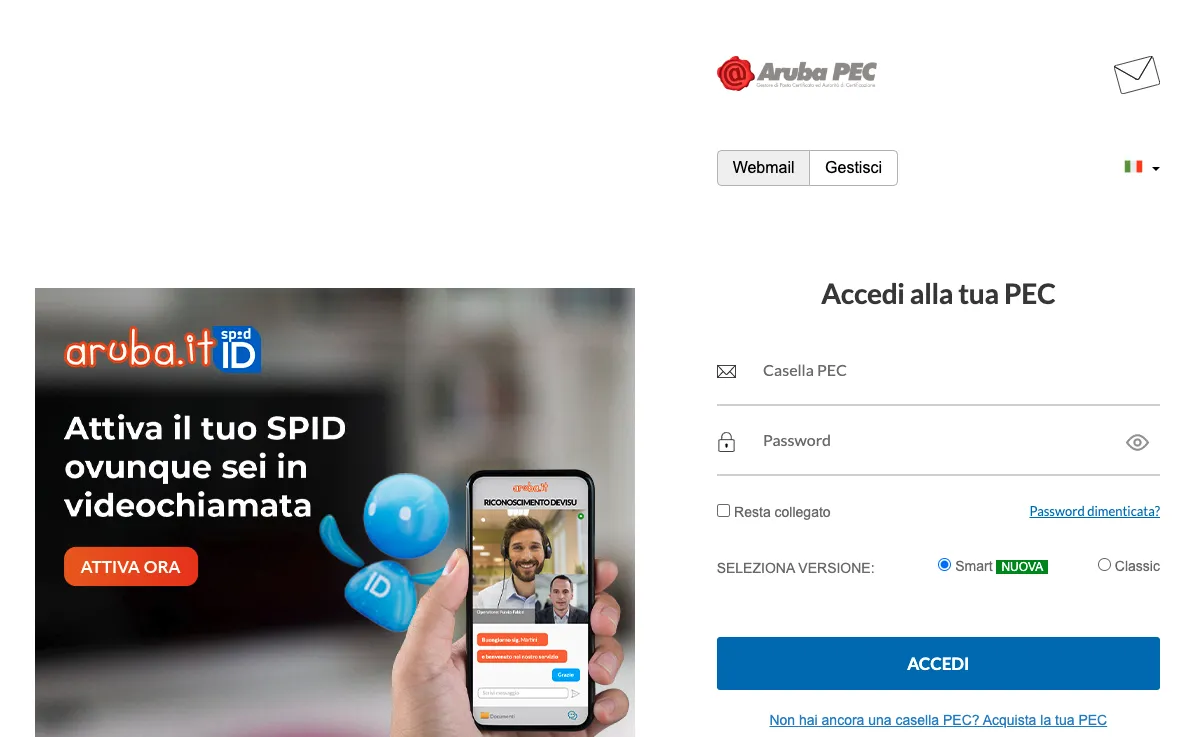 arubapec.it Webmail Interface