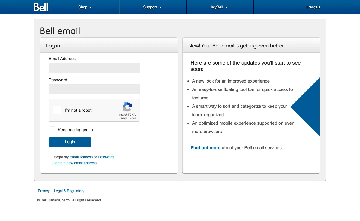 bell.net Webmail Interface