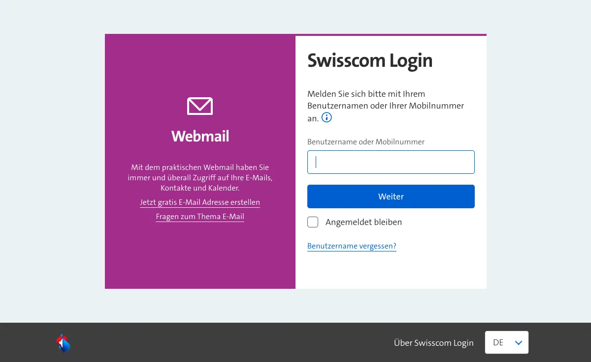 bluewin.ch Webmail Interface