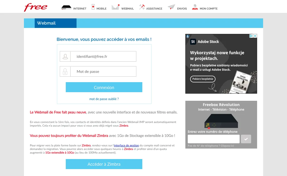 free.fr Webmail Interface