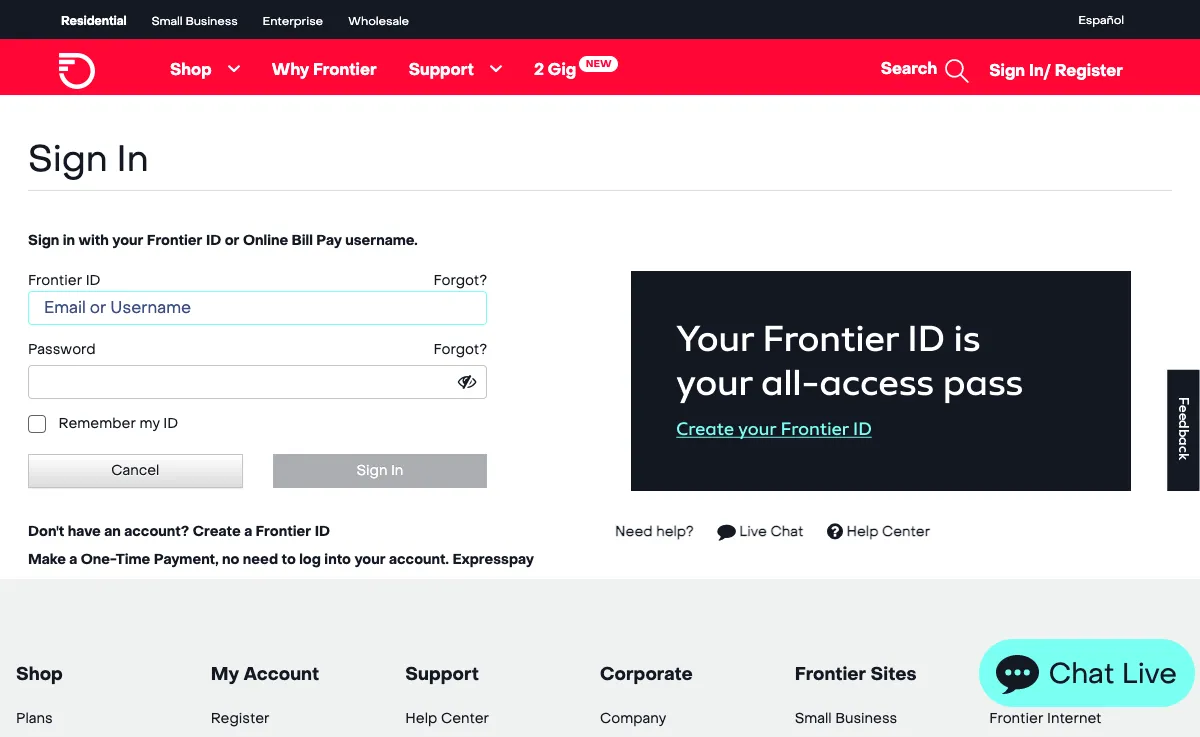frontier.com Webmail Interface