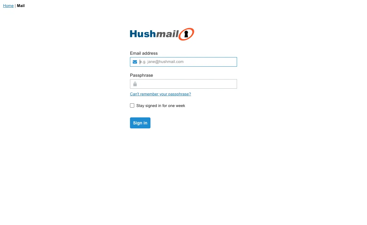 hushmail.com Webmail Interface