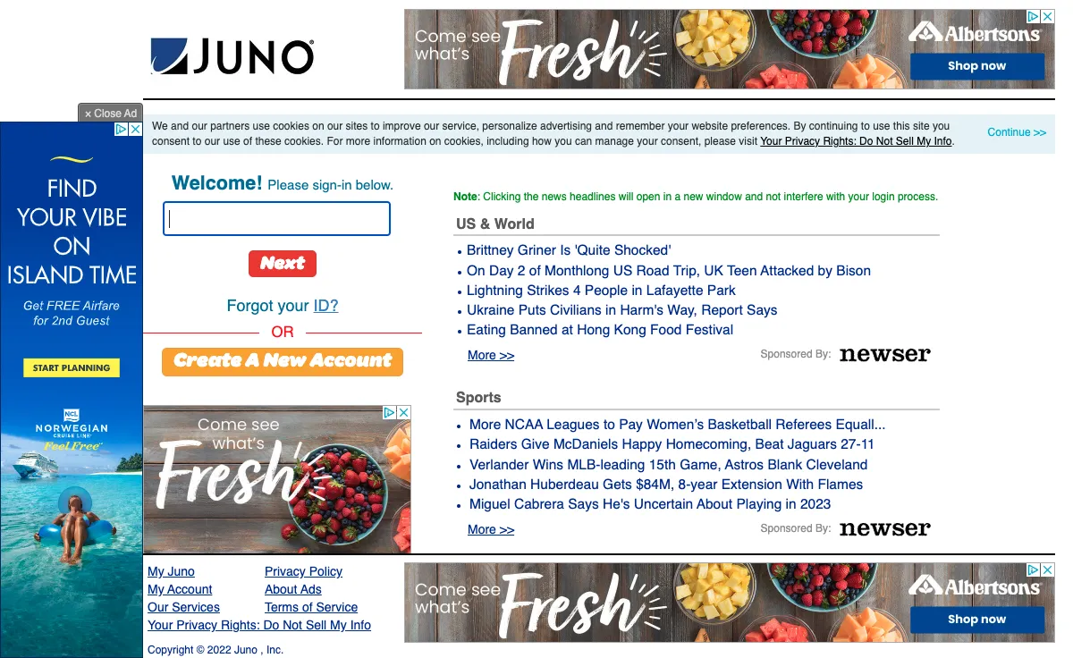 juno.com Webmail Interface