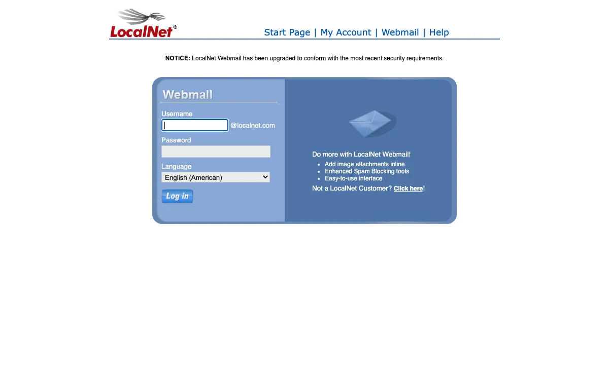 localnet.com Webmail Interface