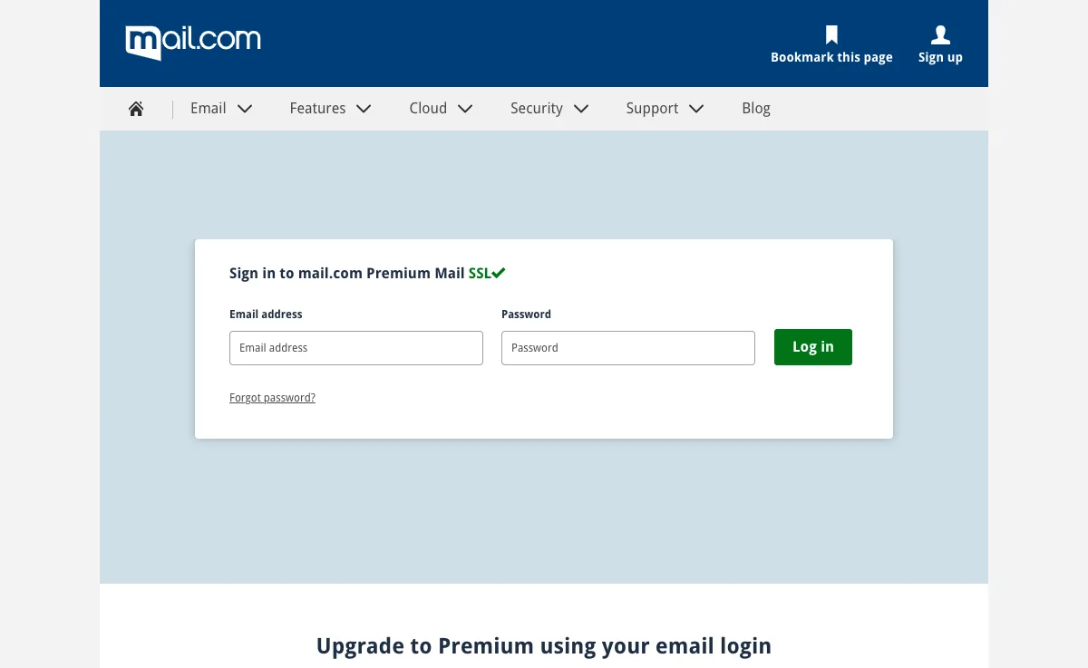 mail.com Webmail Interface