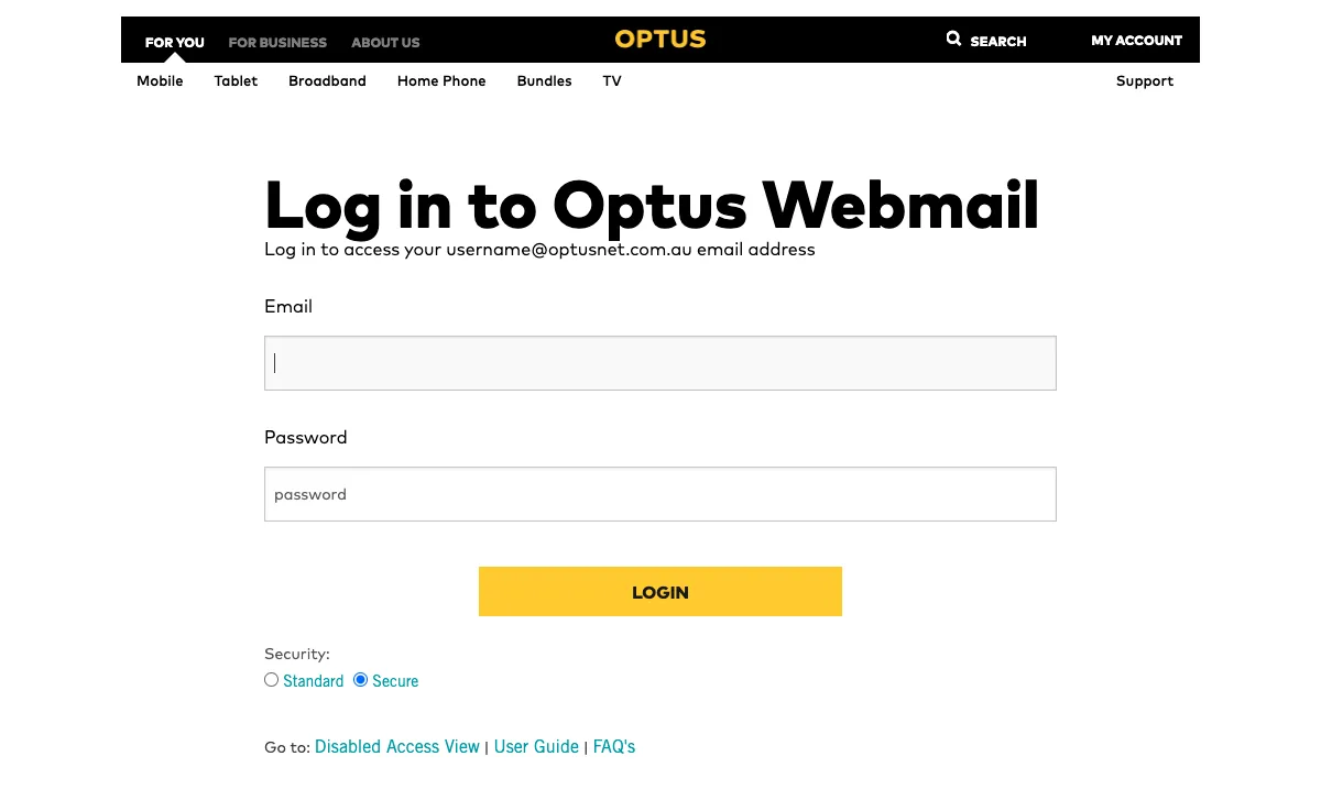 optusnet.com.au Webmail Interface