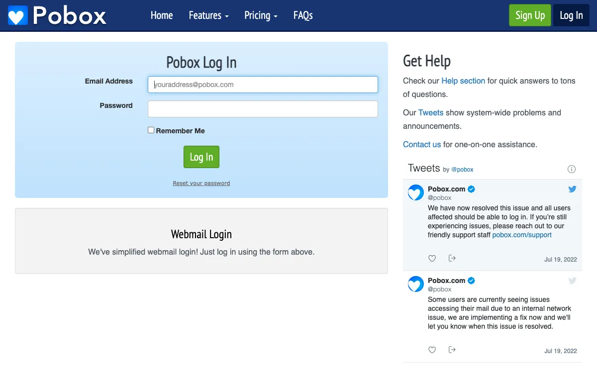 pobox.com Webmail Interface