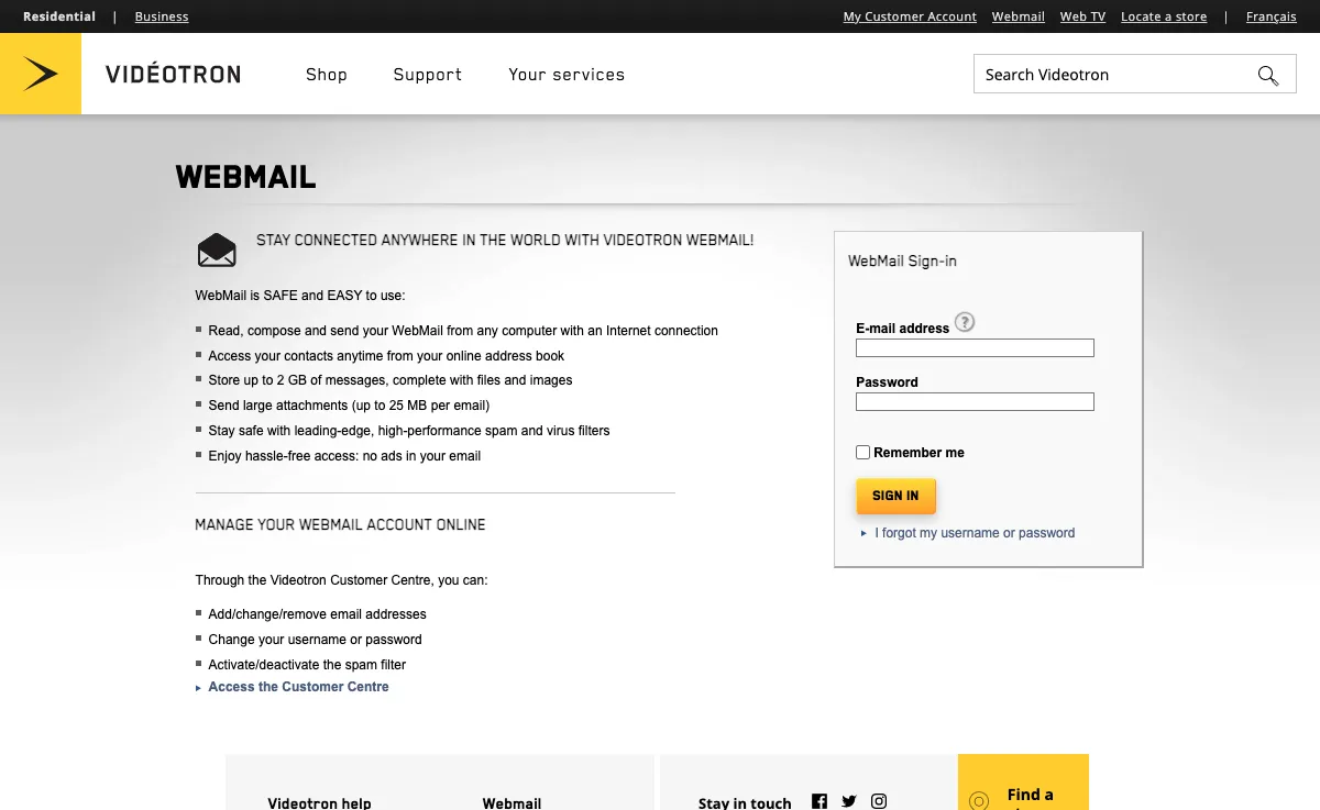 relais.videotron.ca Webmail Interface