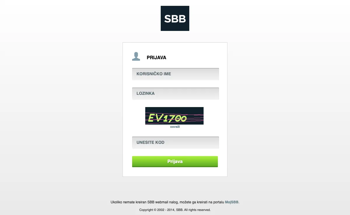 sbb.rs Webmail Interface