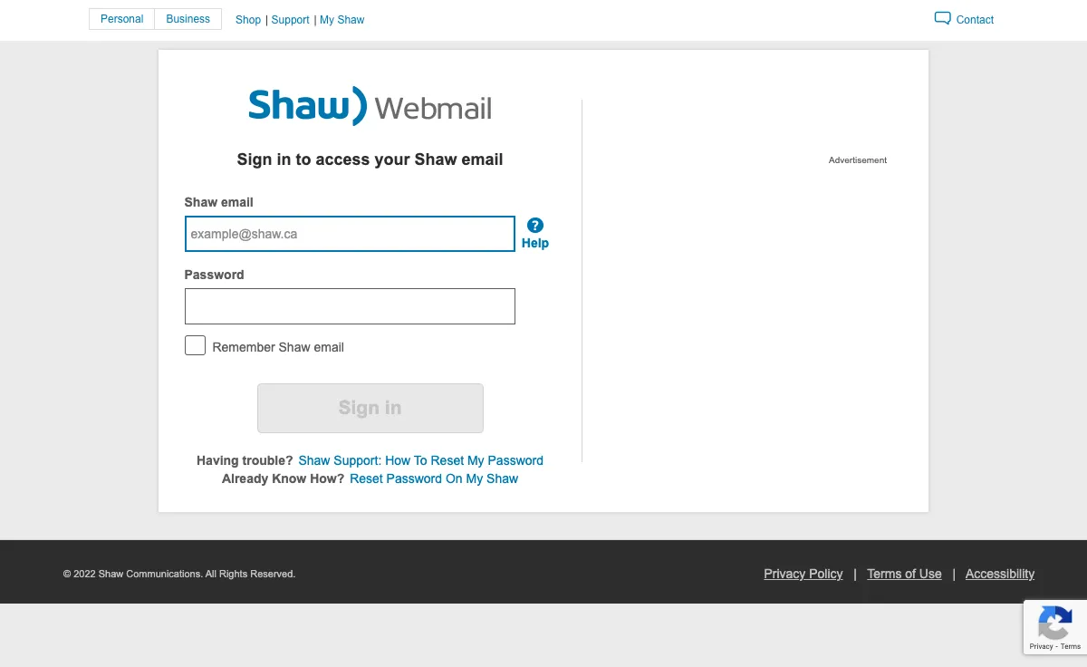 shaw.ca Webmail Interface