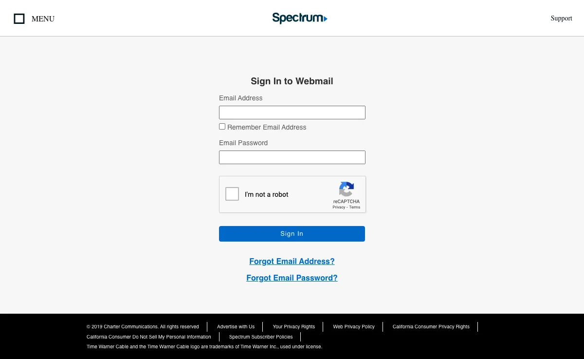 spectrum Webmail Interface