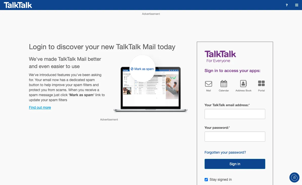talktalk.net Webmail Interface