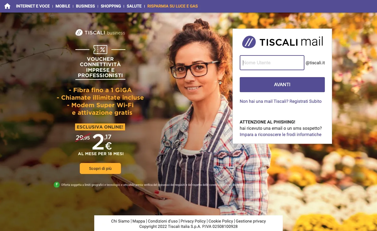 tiscali.it Webmail Interface