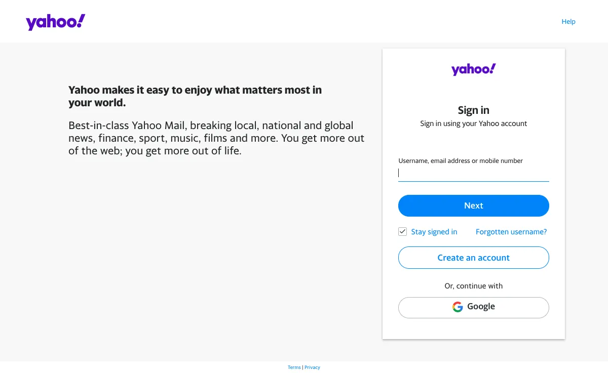 Ajuda para Conta do Yahoo